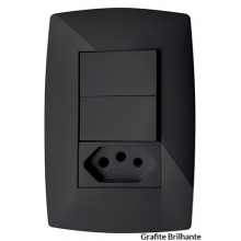 Conjunto Interruptor Duplo Paralelo + Tomada 10A 4x2 - (HOME PRETO GRAFITE)